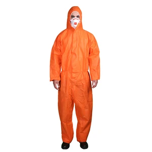 Orange White Disposable Coverall Microporous PE for Industrial Safety Cleanroom Clothing Breathable Anti-Static Hazmat Suit