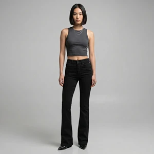Fashion Women High Waisted Black Flare Jeans Loose Fit Bootcut Denim Pants Retro Bell Bottom Streetwear Breathable 100% Cotton