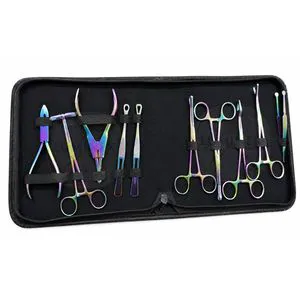 Professional Piercing Studio Tools Supplies Body Piercing Tool Set Rainbow Titanium Coated Stainless Steel Piercing Instruments