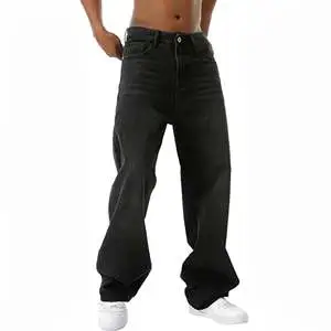 New Fashion Casual Denim Men's Jeans Fit Loose Denim Cotton Soft Long High Waist Vintage Stone Washed Black Jeans For Men