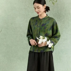 Cooling Chinese Intangible Cultural Heritage 100% Mulberry Silk Skin-friendly Loose Full Sleeve Xiangyunsha Casual Top T-shirts
