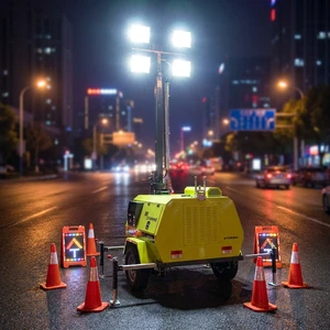 7m 9m High Mast Tower Light Continuous Operating Time 8-12h Portable Flood Light with Generator Trailer Mounted Light Tower