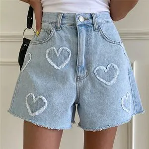High Waist Washed Printed Women's Denim Shorts New Spring Summer Casual Jeans Chic Straight Pants Female
