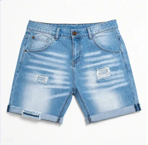 Men's Cotton Denim Summer Shorts Custom Jeans Trouser Stylish Straight Damage Design Mid Waist Medium Wash Casual Breathable