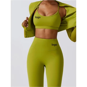 Customized Colors Front Logo Yoga Sets for Women High Waist Spandex/Nylon Fitness Sportswear with Sports Bra and Gym Pants