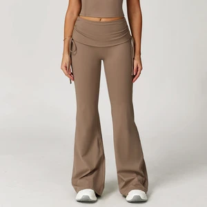 Women's High-Waisted Flared Yoga Pants Folded Loose-Fitting Wide-Leg Solid Outdoor Running Fitness Flared Pants Long Slimming