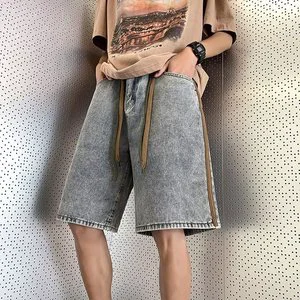 Denim Shorts Men's Summer Washed Retro Trendy Customization LOGO High Street Design With Drawstring Short Pants OEM