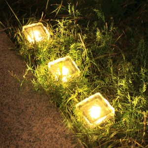 LED Solar Glass Brick Light Ice Cube Underground Lamp Garden Brick Light Path Floor Stair Lawn Deck Solar Buried Lamps