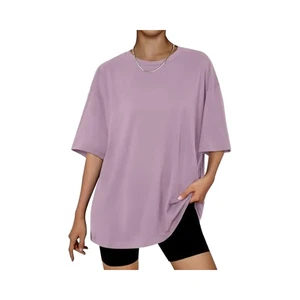 Women's Oversized Summer Breathable O-Neck T-Shirts Casual Short Sleeve Tops Solid Pattern Knitted Fabric Beach Vacation Fashion