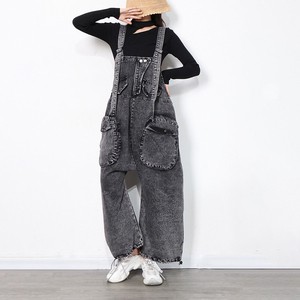 American High Waist Overalls Jeans Loose Large Pockets Jumpsuit Wide Pants Denim Back Pants