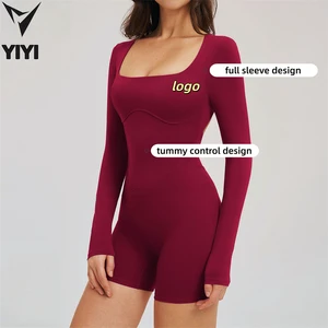 Outdoor Workout Running Sport Jumpsuits Full Sleeve Hollow Out Back Women Gym Yoga Dance Fitness Active Wear One Pieces Bodysuit