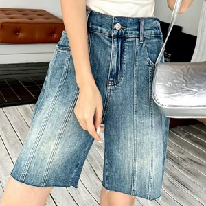 Plus Size Women's Light Blue Herringbone Five-Pocket High Waist Elastic Fabric Casual Eco-Friendly Breathable Quick Cargo Shorts