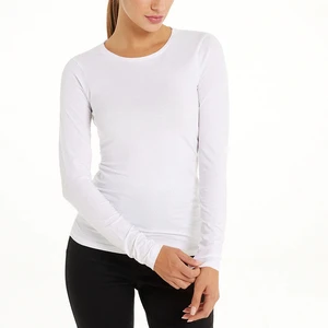 New Arrival Solid White Color Long Sleeve O-Neck 100% Cotton Breathable Plus Size Regular Fit Women T-Shirts Diamonds Hole