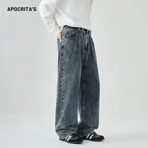 Men's Relaxed Fit Denim Jeans Straight Wide Leg Washed Blue Casual Street Fashion Denim Trousers