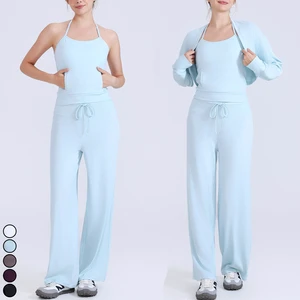 WX3543 Women's Long Sleeve Yoga Top Skin-friendly Crop Top Loose Fit Yoga Top Fitness Straps Cover-up Athleisure Ballet Wrap Top