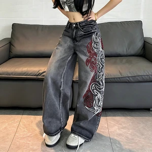 Factory Wholesale Fashion Hot Girl Loose-Fit Denim Jeans High-Waisted Denim Pants Embroidered Long Wide Leg Jeans For Women