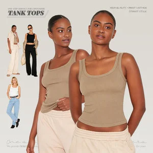 Vintage Brown Rib Knit Sweater Vest Summer Bamboo Cotton Women's Sleeveless T-shirt Crew Neck Slim Fit Vest Casual Crop Tank Top