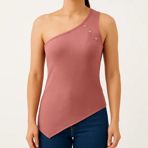 Custom Front High Quality Women's Gym Fitness Crop Tank Tops 100% Cotton Breathable Yoga Workout Tops Shoulder Asymmetrical Cut
