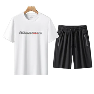 Summer Casual Sports Suit for Men Ice Silk, Breathable Short Sleeve T-shirt and Shorts Set