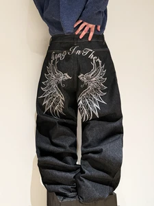 Custom Logo Men's Stonewashed Denim Jean Pants Vintage Baggy Style Straight Leg Embroidery Hip Hop Fashion New Jeans
