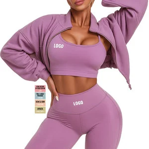 2024 Custom High Quality Crop Top 3 Piece Plus Size Fitness Yoga Sets Sportswear High Waist Leggings for Women