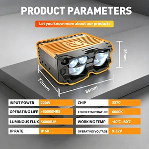 TOPOWL LED Grille Lights 220W Dual High Beam Five Lens 60000LM 6000K Auxiliary Light IP68 Waterproof for Car SUV Moto