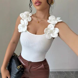Women's Summer New Elegant Casual Three-Dimensional Flower Decoration Knitted Sleeveless Top