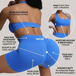 Custom Logo Ropa Deportiva Mujer Sports Wear Seamless Sports Bra And Scrunch Butt Shorts Yoga Gym Fitness Workout Set For Women