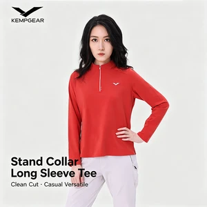 Custom Logo Women's Moisture Wicking Long Sleeve Shirt Half-Zip Stand Collar Hiking Running Base Layer