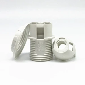 CE White Plastic E14 Lamp Holder, PET E14 Lamp Socket,half Thread With Ring