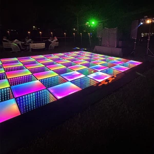 GEVV Portable Floor Dancing 3d Light Mirror Led Pixel Dance Floor Mat Wireless Magnetic Tiles Glass Panel for Wedding Party