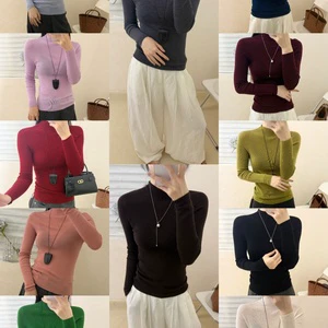 2025 Women's Fashion Long Sleeve Slim Casual Sweater Spring Autumn Knit Top with Stand Collar slash neck Flat Knitted Base Tops