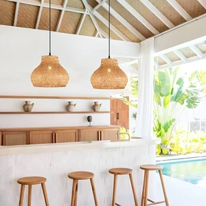 Hot Sale Weave Bamboo Hanging Light for Home Dining Room Restaurant 9W Warm Light Handmade Bamboo Kitchen Island Pendant Lamps