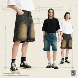 Men's Vintage Distressed Denim Shorts Dark Washed Cotton Denim Shorts Men Vintage Fashion Jeans Men Shorts