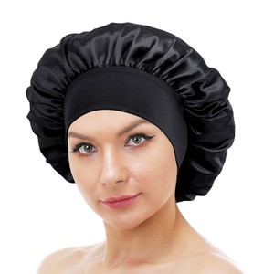 Low MOQ Solid Colors Hair Night Sleep Hat Elastic Wide Band Satin Bonnets for Women Curly Hair Care