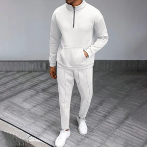 Custom Logo Men's Casual Half Zip Polo Shirts and Pants Two Pieces Sets Men Fall Spring Long Sleeve Waffle Suits