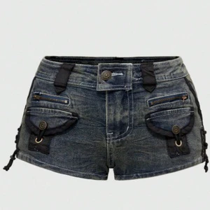 American-Style Hot Girl Low-Rise Workwear Women's Stretch Streetwear Skinny Dance Straight-Leg Over-the-Knee Denim Shorts