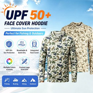 Custom Lightweight UPF 50+ Sun Uv Protection Performance Long Sleeve Mens Fishing Wear Green Camo Fishing Hoodie Fishing Shirt