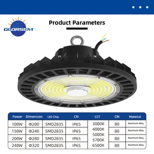 Up to 200lm/W LED High Bay Light 100W 150W 200W 240W UFO Industrial Highbay IP65 Energy Saving Driver & Efficiency Optional