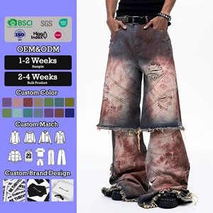 YSJY OEM Manufacturer Custom Stone Wash Vintage Double Knee Leg Carpenter Pants Retro Vintage Distressed Denim Pants for Men