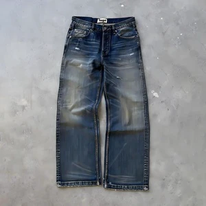 Custom Vintage Washed Straight Leg Men's Jeans Distressed Streetwear Baggy Denim Pants High Street Loose Fit Trousers Retro Male