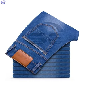 Men's High Waist Regular Fit Coated Denim Jeans High Street Style Plus Size Cotton Casual Blue Button Fly