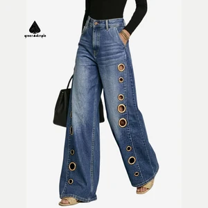 Customize Jeans Factory Women's High-Waisted Various Fitting Denim Pants Celebrity Style Washed Ripped Jeans for Ladies