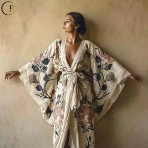 European Summer Cotton Printed Beach Cover-Up Dress Casual Bikini Sunscreen for Holidays Beach Wear Featuring Stylish Dirndl