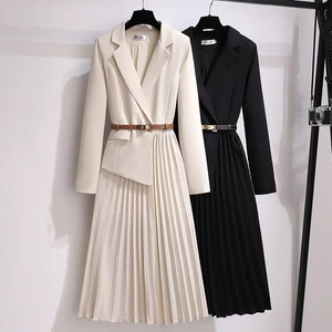 2024 New Design Summer Women's High Quality Elegant Blazer Suit Dress Solid Color Elegant Dresses With Belt