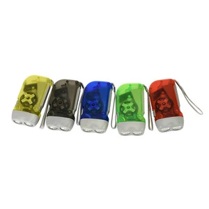 2 LED Colorful Plastic Hand Press Flashlight Portable Dynamo Hand Crank Torch Light for Outdoor Emergency