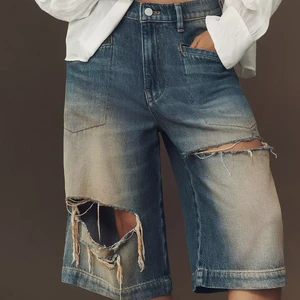 Customized Y2K Destroyed Washed Denim Shorts Baggy Knee Length Distressed Jorts Vintage Relaxed Fit Women Shorts