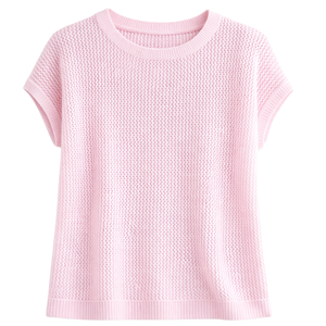 Women Pointelle Knit Short Sleeve Top Crew Neck Summer Casual Loose Fit Breathable Textured Fashion Pullover Sweater Shirt