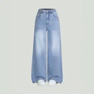 Women's Casual Vintage Gothic Summer Solid Breathable Eco-Friendly Waterproof Button Straight Regular Fit High Waist Light Denim