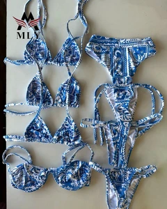 MLY OEM Custom Made Guangdong Mini Ruffle Bikini Woman Swimwear Bathing Suit Floral Swimwear Swimming Suit